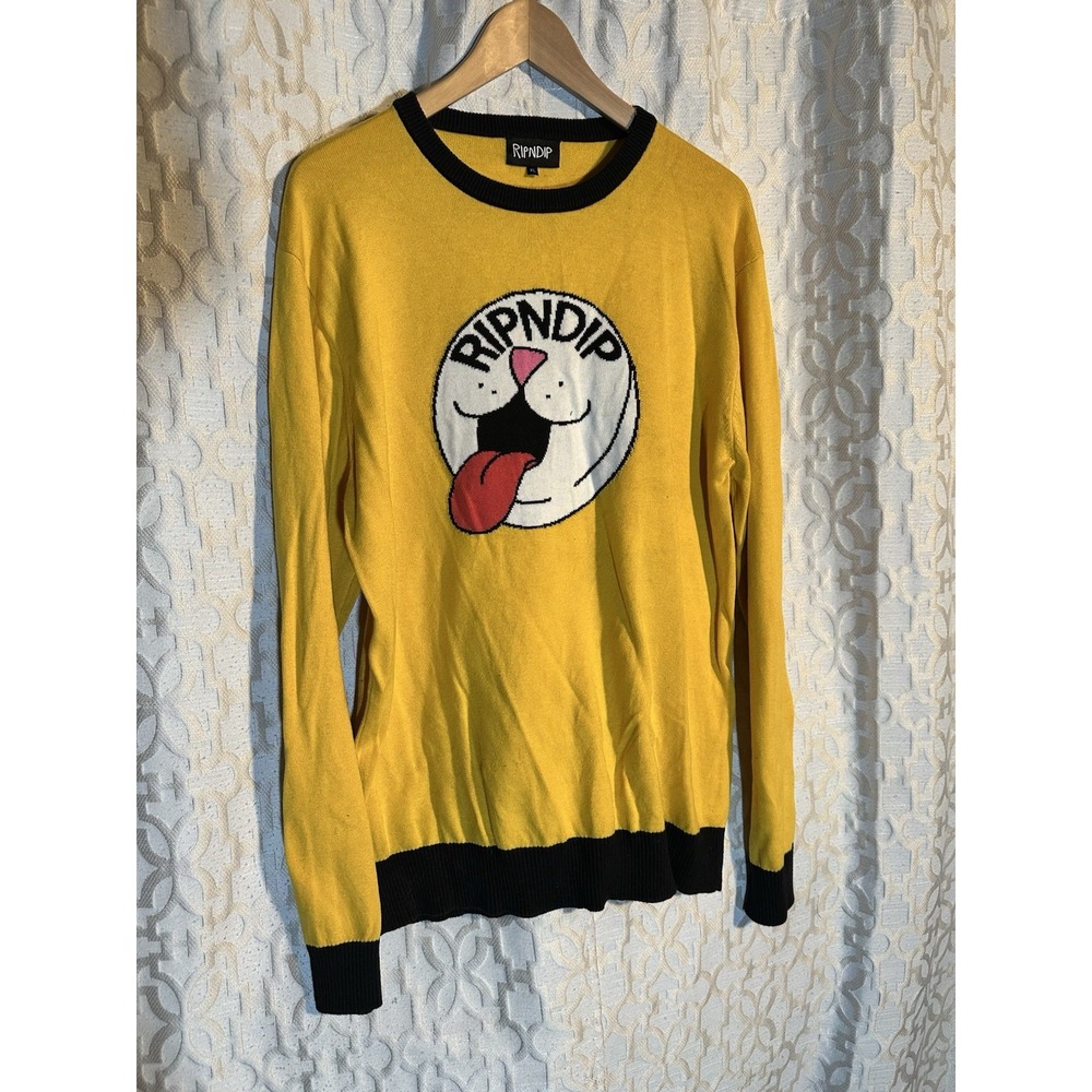 RipnDip Sweater Men's XL Yellow Vintage Y2K Lord Nermal Cat